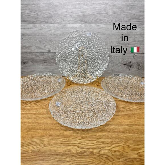 Crate And Barrel Riviera Clear Glass Textured Pebbled 10.75” Dinner Plates~4 Pc - Picture 1 of 7